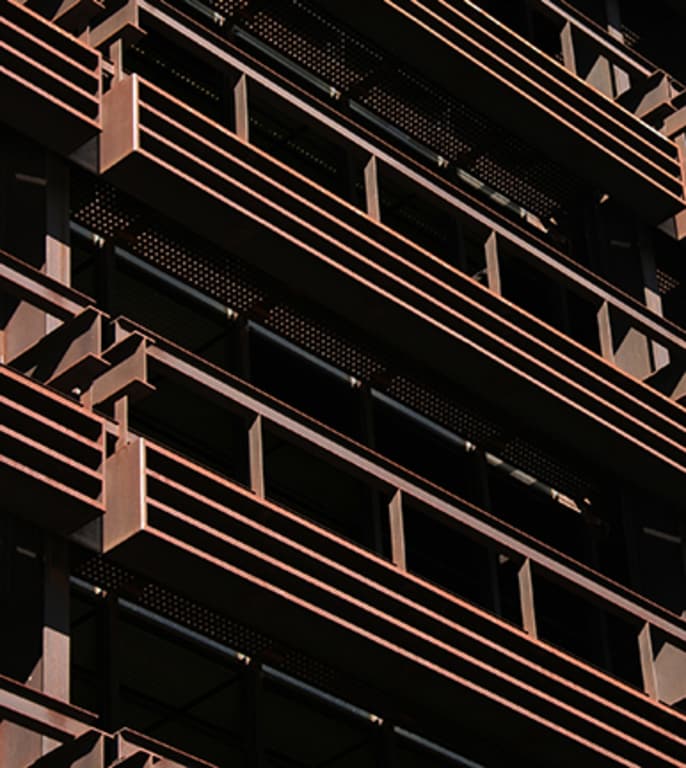 Close up shot featuring the side of John Deere headquarters