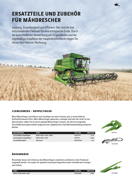 Ersatzteile und Zusatzausstattungen für Mähdrescher